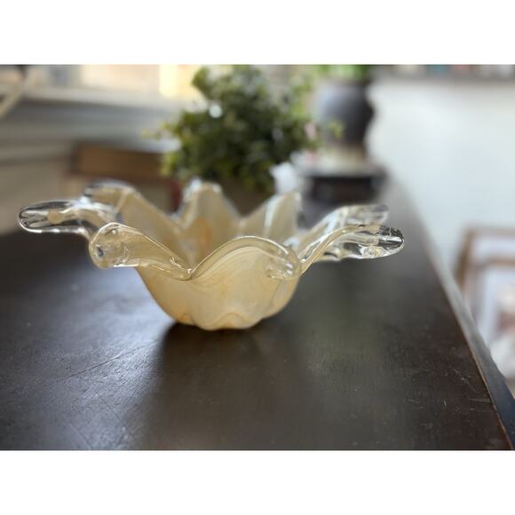 Murano Glass Bowl Dish Vintage Mid Century Modern, Amber Brown, Blown Italy - Picture 3 of 11